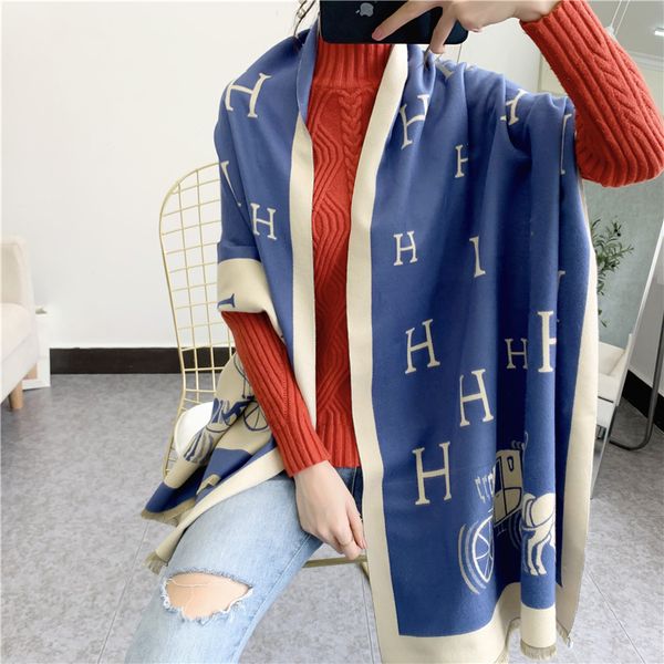 japanese and new tassel women's long warm large size shawl winter letter carriage scarf, Blue;gray
japanese and new tassel women's long warm large size shawl winter letter carriage scarf, Blue;gray