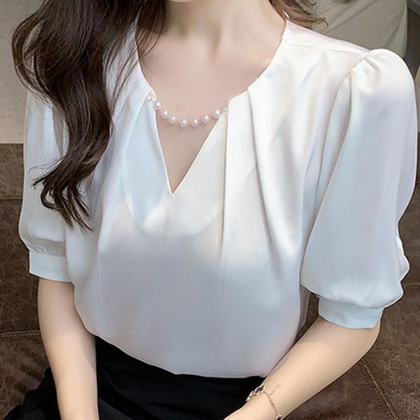 women's blouses & shirts femme short sleeve blouse women blusas mujer de moda 2021 verano beading v-neck chiffon white shirt e800
women's blouses & shirts femme short sleeve blouse women blusas mujer de moda 2021 verano beading v-neck chiffon white shirt e800