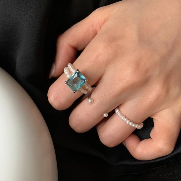 cluster rings silvology 925 sterling silver natural pearl square blue zircon for women double layer light luxury 2021 chic jewelry, Golden;silver 
cluster rings silvology 925 sterling silver natural pearl square blue zircon for women double layer light luxury 2021 chic jewelry, Golden;silver