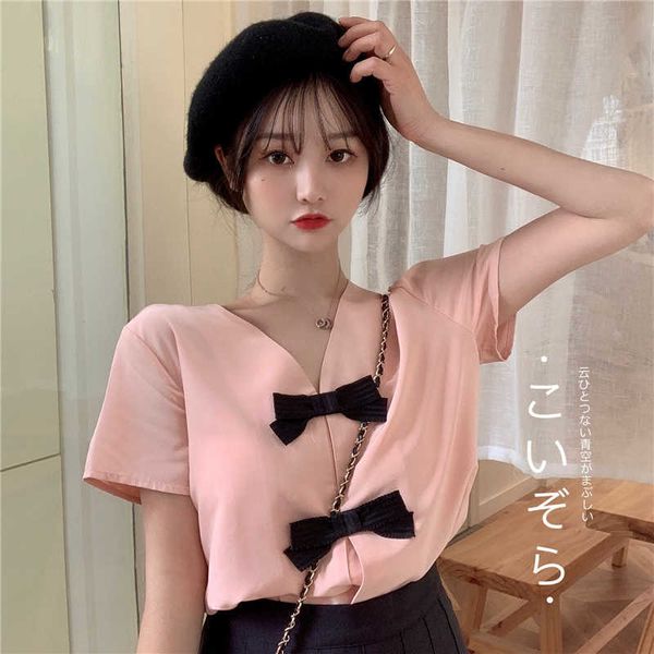 women's t-shirt in the summer of design is two decoys in v bowknot lovely age reduction lets loose short sleeve woman's coat shirt, White
women's t-shirt in the summer of design is two decoys in v bowknot lovely age reduction lets loose short sleeve woman's coat shirt, White