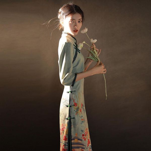 ethnic clothing cheongsam 2021 daily wear young girls improved vintage dress temperament long autumn and winter, Red
ethnic clothing cheongsam 2021 daily wear young girls improved vintage dress temperament long autumn and winter, Red