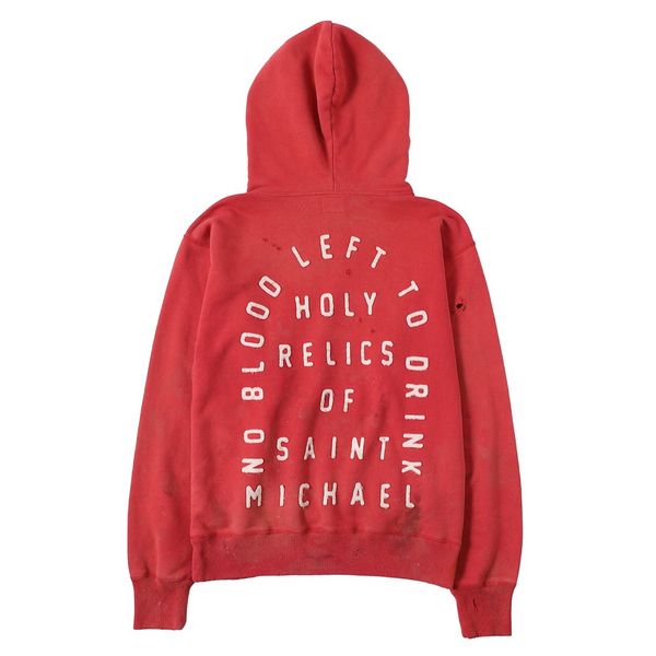 falection mens 21ss saint michael hoodie blood drink patch embroidered ripped top, Black
falection mens 21ss saint michael hoodie blood drink patch embroidered ripped top, Black