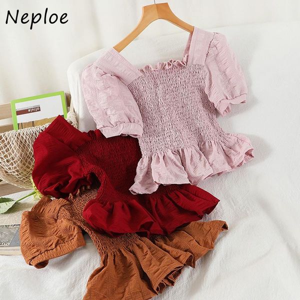 women's blouses & shirts neploe square collar sweet solid crop women puff short sleeve pleated slim blouse female summer casual blusas, White
women's blouses & shirts neploe square collar sweet solid crop women puff short sleeve pleated slim blouse female summer casual blusas, White