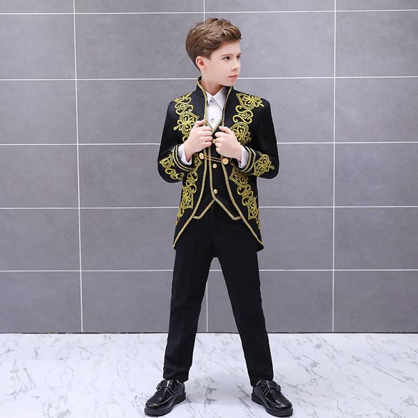 childrens lovely blazer vest pants 3pcs suit set boys golden flower european court prince charming stage drama show costume, Black
childrens lovely blazer vest pants 3pcs suit set boys golden flower european court prince charming stage drama show costume, Black