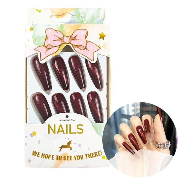 false nails 24pcs false/fake long wearable replaceable wine red cat eye full nail tips sticker artificial acrylic beauty manicure tool, Red;gold
false nails 24pcs false/fake long wearable replaceable wine red cat eye full nail tips sticker artificial acrylic beauty manicure tool, Red;gold