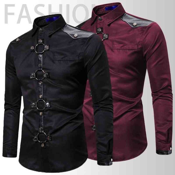 gothic men's shirt, solid color shirt with rivets, suitable for party stage, novel, White;black
gothic men's shirt, solid color shirt with rivets, suitable for party stage, novel, White;black