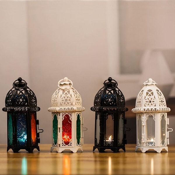candle holders wrought iron glass candlestick creative bar wedding party home wind light europe classical style morocco station
