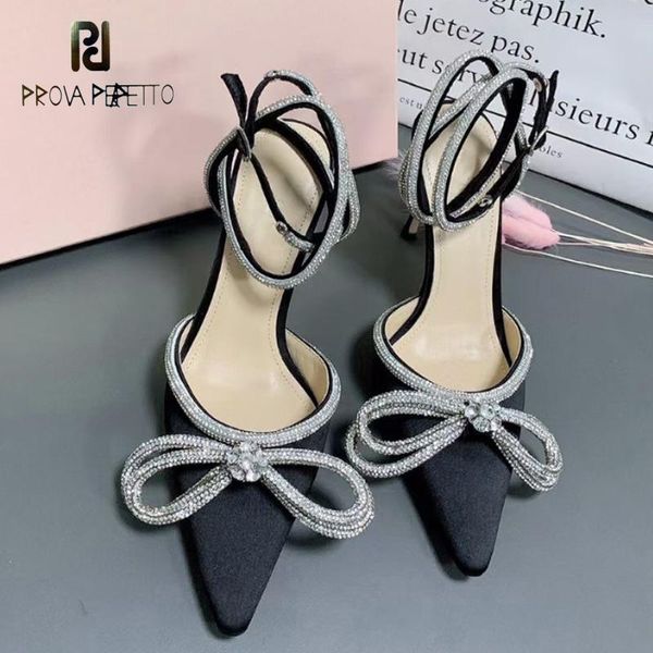 pointed high heels 2021 early spring leather bow rhinestone stiletto sandals women gladiator zapatos de mujer, Black