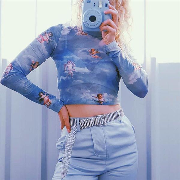 women's t-shirt fashion women see-through sheer mesh female turtleneck transparent long sleeve cute angel printed summer, White
women's t-shirt fashion women see-through sheer mesh female turtleneck transparent long sleeve cute angel printed summer, White