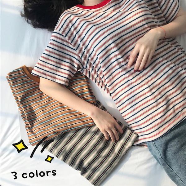 korean loose striped short sleeve t-shirts women's clothing ins hipster o-neck casual tees preppy style ladies summer t-shirt, White
korean loose striped short sleeve t-shirts women's clothing ins hipster o-neck casual tees preppy style ladies summer t-shirt, White