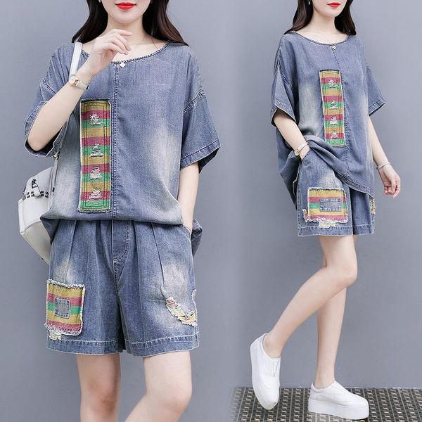 two piece dress mask 2021 summer women's fashion loose color patch denim shirts+denim shorts suits female vintage 2 sets, White
two piece dress mask 2021 summer women's fashion loose color patch denim shirts+denim shorts suits female vintage 2 sets, White