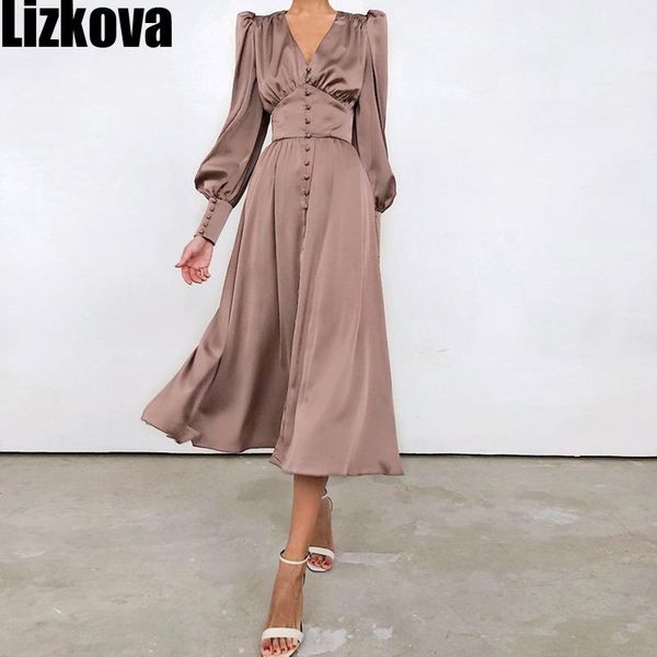 casual dresses lizkova 2021 satin dress women vintage lantern sleeve tunic party elegant v-neck long pink, Black;gray
casual dresses lizkova 2021 satin dress women vintage lantern sleeve tunic party elegant v-neck long pink, Black;gray