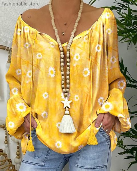women autumn print long sleeve loose casual tassel design lantern blouse women's blouses & shirts, White
women autumn print long sleeve loose casual tassel design lantern blouse women's blouses & shirts, White