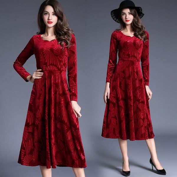 casual dresses fabric vintage velvet full sleeves print flower red empire round neck mid calf slim elegant long for women, Black;gray
casual dresses fabric vintage velvet full sleeves print flower red empire round neck mid calf slim elegant long for women, Black;gray