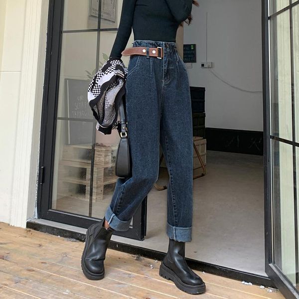 women's jeans autumn and winter clothing elastic waist belt harem loose straight radish daddy pants fashion, Blue
women's jeans autumn and winter clothing elastic waist belt harem loose straight radish daddy pants fashion, Blue