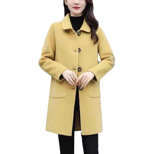 women's wool & blends blended woolen jacket mid-length single-breasted spring autumn coat large size loose warm windbreaker outerwear 4, Black
women's wool & blends blended woolen jacket mid-length single-breasted spring autumn coat large size loose warm windbreaker outerwear 4, Black