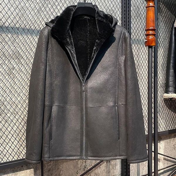men's leather & faux eco original sheep wool shearling coat men removable hooded genuine jacket natural real fur sheepskin fashion oute, Black
men's leather & faux eco original sheep wool shearling coat men removable hooded genuine jacket natural real fur sheepskin fashion oute, Black