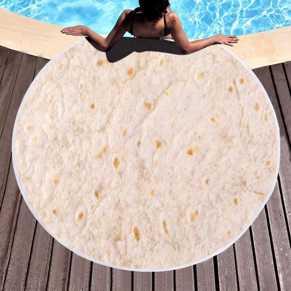 

150cm microfiber burrito blanket 3d printing pancake beach towel tassels round shape blankets mexican tortilla blanket t9i001167