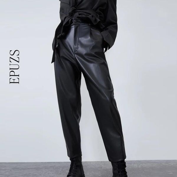 black pu leather pants women high waist casual office pencil korean 2021 women's & capris, Black;white
black pu leather pants women high waist casual office pencil korean 2021 women's & capris, Black;white