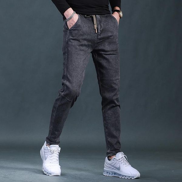men drawstring black jeans korean style casual slim fit pencil pants elastic waist denim trousers men's, Blue
men drawstring black jeans korean style casual slim fit pencil pants elastic waist denim trousers men's, Blue