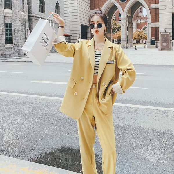 women's two piece pants 2 set blazer and women fashion elegant korea double breasted loose suit jacket coat straight yellow suits 9005, White
women's two piece pants 2 set blazer and women fashion elegant korea double breasted loose suit jacket coat straight yellow suits 9005, White