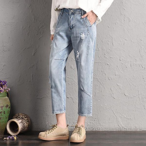 female loose jeans thin korean elastic waist student begging harem pants plus size l-4xl ripped denim women's, Blue
female loose jeans thin korean elastic waist student begging harem pants plus size l-4xl ripped denim women's, Blue