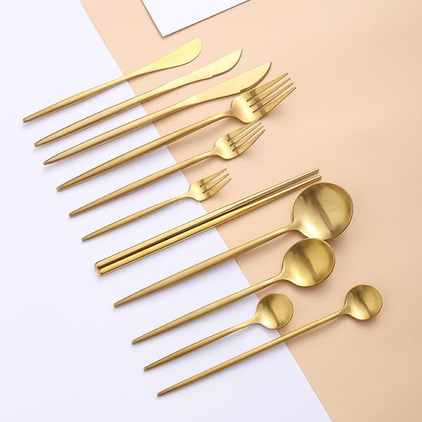 dinnerware sets gold cutlery set 304 stainless steel dinner knife spoon fork chopsticks dessert tea ice tableware silverware
dinnerware sets gold cutlery set 304 stainless steel dinner knife spoon fork chopsticks dessert tea ice tableware silverware