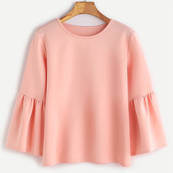 women 's t-shirt flare sleeve ruffles solid ladies tshirts o-neck loose casual sweet simple all-match summer girls 210518, White
women 's t-shirt flare sleeve ruffles solid ladies tshirts o-neck loose casual sweet simple all-match summer girls 210518, White