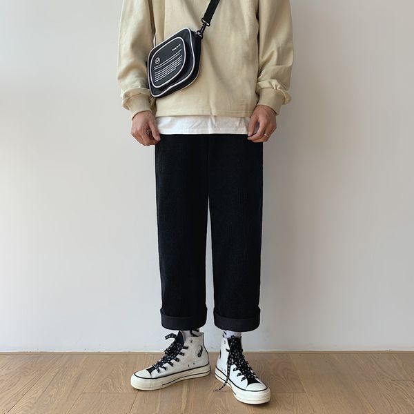 s-xxl elastic waist straight wide leg pants men summer fashion plain color corodory pants loose fit streetwear ankle trousers, Black
s-xxl elastic waist straight wide leg pants men summer fashion plain color corodory pants loose fit streetwear ankle trousers, Black