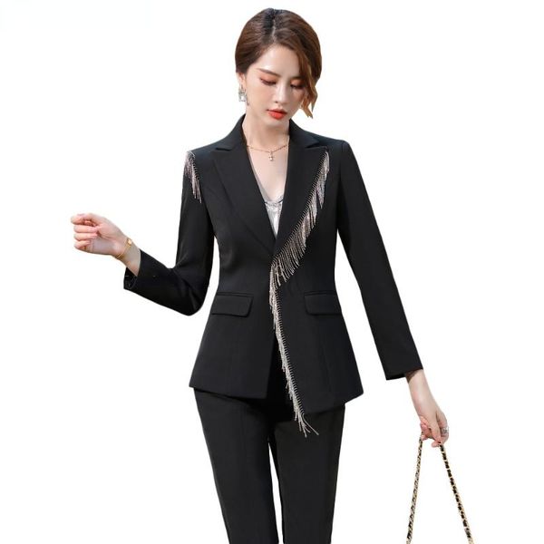women's two piece pants fashion korean tassel design ladies business pant suit 2021 arrival black white formal 2 blazer set for women
women's two piece pants fashion korean tassel design ladies business pant suit 2021 arrival black white formal 2 blazer set for women