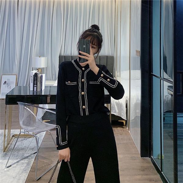 women's two piece pants rpin half a turtleneck double pocket the little temperament sweater coat of tall waist leisure wide-legged suit, White
women's two piece pants rpin half a turtleneck double pocket the little temperament sweater coat of tall waist leisure wide-legged suit, White
