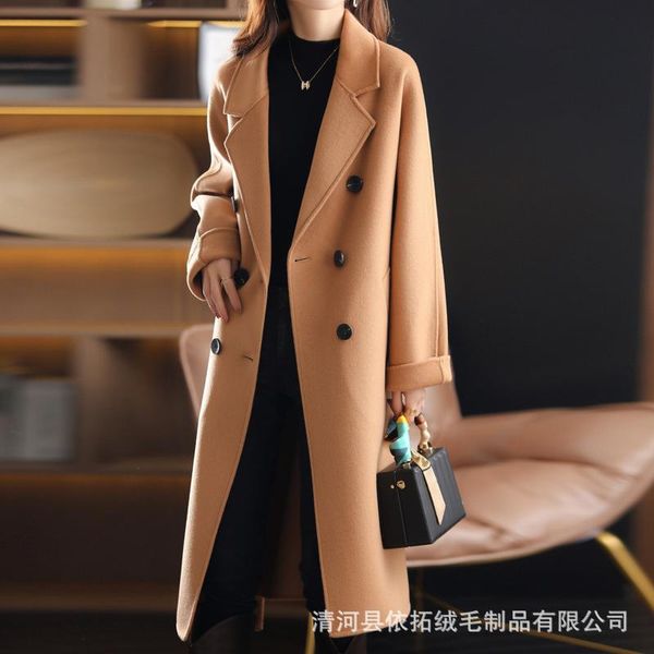 women's wool & blends autumn and winter 2021 high-end large lapel double row button coat medium long korean loose, Black
women's wool & blends autumn and winter 2021 high-end large lapel double row button coat medium long korean loose, Black