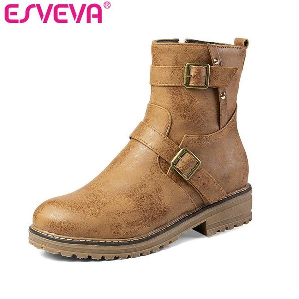 boots esveva 2021 women shoes winter ankle med heel fashion round toe pu leather zipper motorcycle platform size 34-43, Black
boots esveva 2021 women shoes winter ankle med heel fashion round toe pu leather zipper motorcycle platform size 34-43, Black