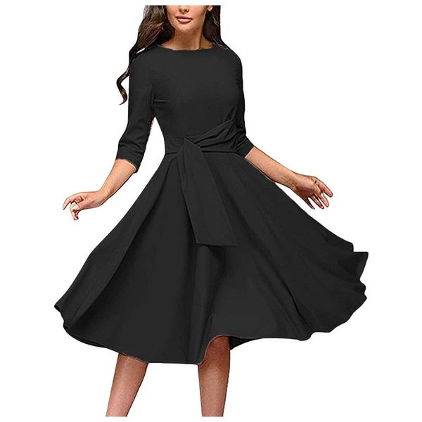 casual dresses women's elegant ruched midi dress round neck three quarter sleeves solid color a-line ladies party swing #t2g, Black;gray
casual dresses women's elegant ruched midi dress round neck three quarter sleeves solid color a-line ladies party swing #t2g, Black;gray