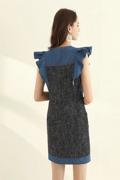 dresses autumn winter fashion denim women wool patchwork ruffle floral deco sleeveless bodycon sheath, Black;gray
dresses autumn winter fashion denim women wool patchwork ruffle floral deco sleeveless bodycon sheath, Black;gray