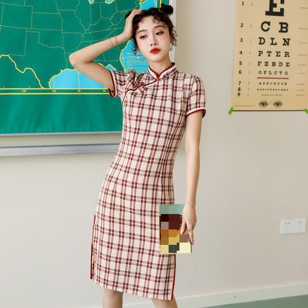 ethnic clothing chinese plaid women short sheath cotton cheongsam check qipao mandarin collar vestidos vintage button casual dress, Red
ethnic clothing chinese plaid women short sheath cotton cheongsam check qipao mandarin collar vestidos vintage button casual dress, Red