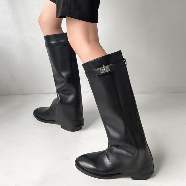 boots 2021 lock design women wedge black fold knee high female pointed toe genuine leather long botas mujer
boots 2021 lock design women wedge black fold knee high female pointed toe genuine leather long botas mujer