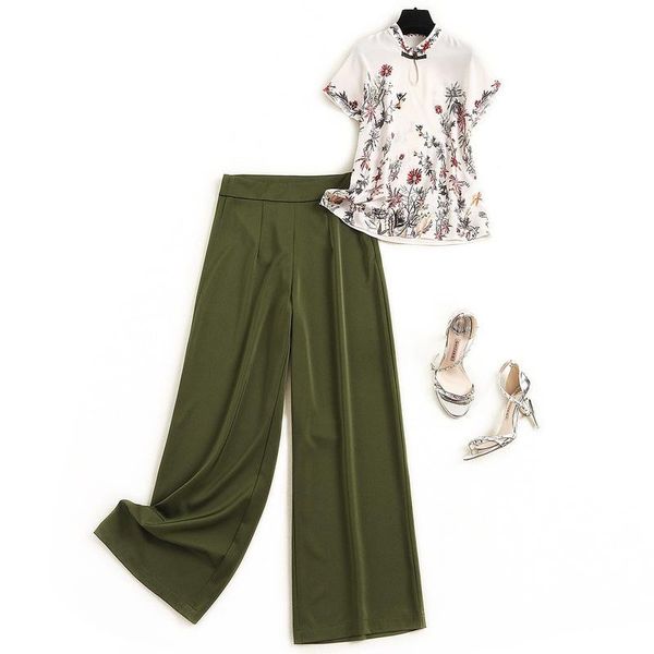 fashion chinese style printed suit pants 2021 stand collar buckle chiffon shirt straight two piece set chandal mujer women's, White
fashion chinese style printed suit pants 2021 stand collar buckle chiffon shirt straight two piece set chandal mujer women's, White