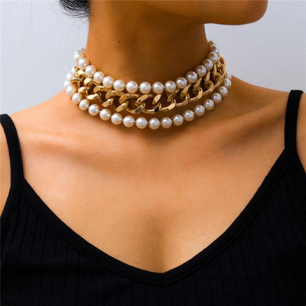 european imitation pearl beaded necklaces multi layer aluminum gold chokers chain for women dinner party dress decoration jewelry, Silver
european imitation pearl beaded necklaces multi layer aluminum gold chokers chain for women dinner party dress decoration jewelry, Silver