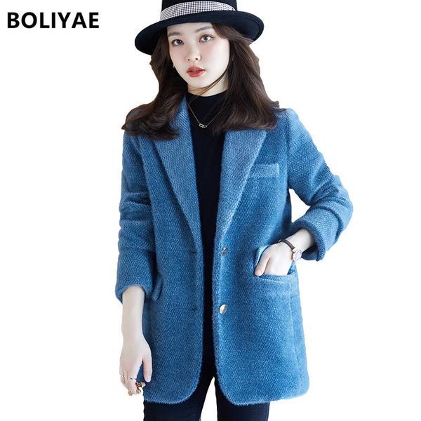 women's wool & blends boliyae 2021 autumn and winter suit coat fashion overcoat tweed thick jacket female casual blazer, Black
women's wool & blends boliyae 2021 autumn and winter suit coat fashion overcoat tweed thick jacket female casual blazer, Black