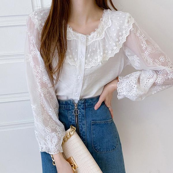 korean women lace stitching long-sleeved white shirt sweet embroidery crochet blouse blusa women's blouses & shirts
korean women lace stitching long-sleeved white shirt sweet embroidery crochet blouse blusa women's blouses & shirts