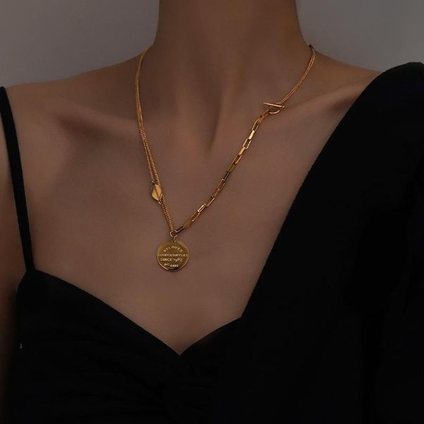 necklace does not drop color collarbone chain light luxury double-layer t buckle round brand women's temperament pendant necklaces, Silver
necklace does not drop color collarbone chain light luxury double-layer t buckle round brand women's temperament pendant necklaces, Silver
