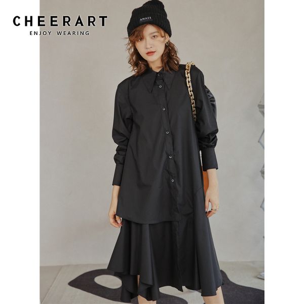 autumn black button up shirt dress women long sleeve collar midi designer asymmetrical fashion 210427, Black;gray
autumn black button up shirt dress women long sleeve collar midi designer asymmetrical fashion 210427, Black;gray