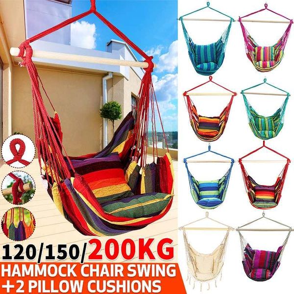 camp furniture portable hammock chair hanging rope swing seat with 2 pillows for garden indoor outdoor swings
camp furniture portable hammock chair hanging rope swing seat with 2 pillows for garden indoor outdoor swings