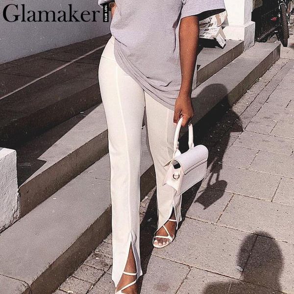 women's pants & capris glamaker high waist solid casual trousers women bodycon split female office lady fashion elegant patalon bottoms, Black;white
women's pants & capris glamaker high waist solid casual trousers women bodycon split female office lady fashion elegant patalon bottoms, Black;white