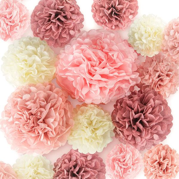 16pc party decoration set rose gold flower paper ball pendant pom poms 
16pc party decoration set rose gold flower paper ball pendant pom poms