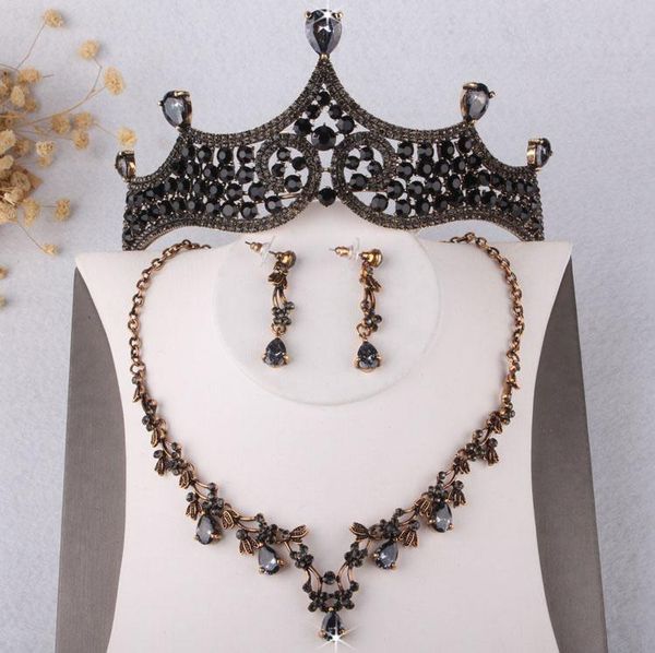 earrings & necklace baroque vintage gold black crystal bridal jewelry set rhinestone tiara crown earring wedding african beads sets, Silver
earrings & necklace baroque vintage gold black crystal bridal jewelry set rhinestone tiara crown earring wedding african beads sets, Silver