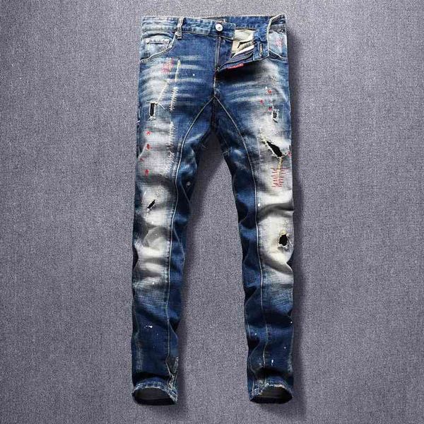 men's jeans fashion streetwear men retro blue elastic slim fit ripped denim trousers embroidery patchwork spliced hip hop biker pa
men's jeans fashion streetwear men retro blue elastic slim fit ripped denim trousers embroidery patchwork spliced hip hop biker pa