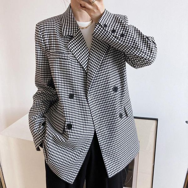 women's suits & blazers vintage plaid women korean notched collar double breasted loose long sleeve casual suit jacket female spring au, White;black
women's suits & blazers vintage plaid women korean notched collar double breasted loose long sleeve casual suit jacket female spring au, White;black