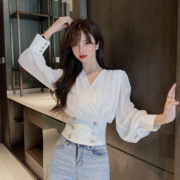 women's blouses & shirts 2021 vintage lantern sleeve double breasted v-neck stitching wrinkled chiffon shirt minority design top, White
women's blouses & shirts 2021 vintage lantern sleeve double breasted v-neck stitching wrinkled chiffon shirt minority design top, White